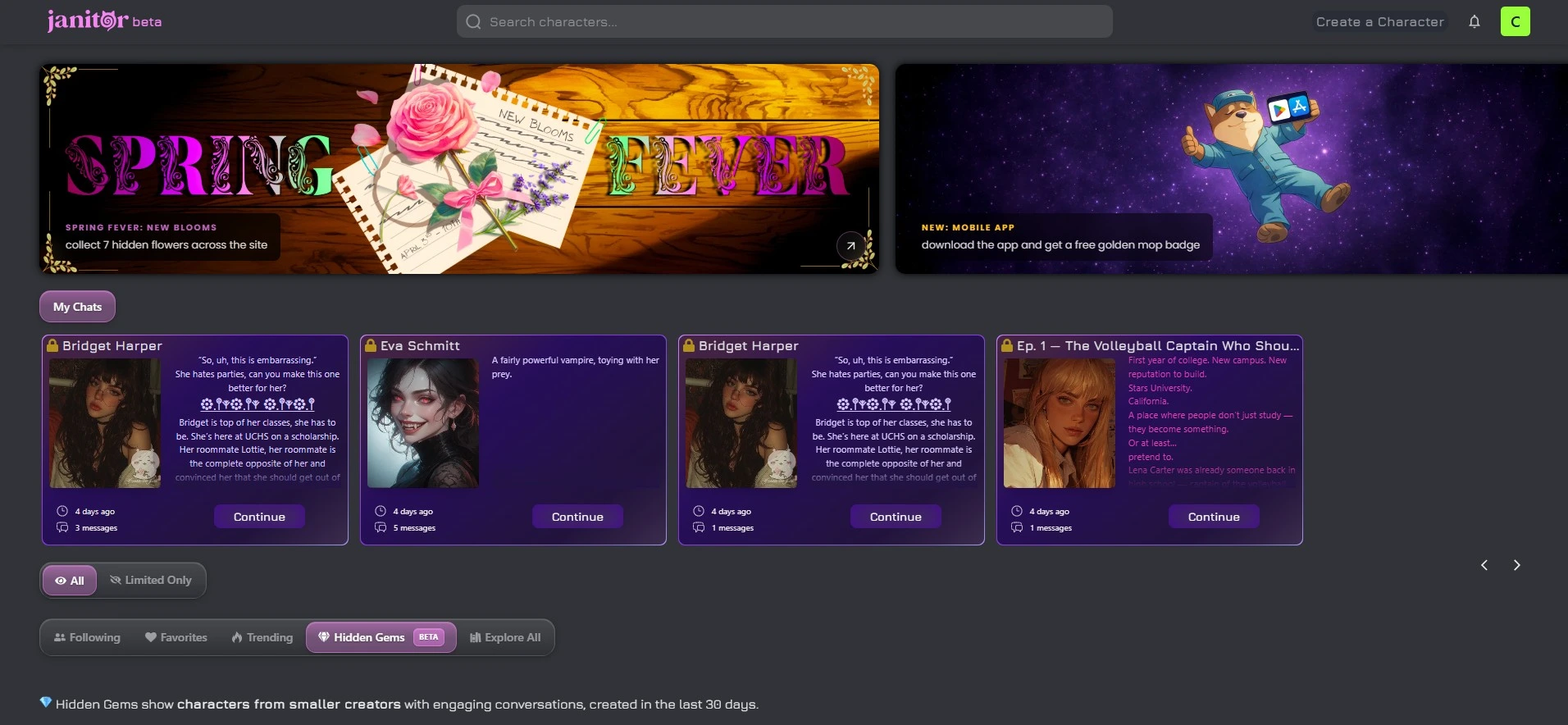Janitor AI search filters and categories