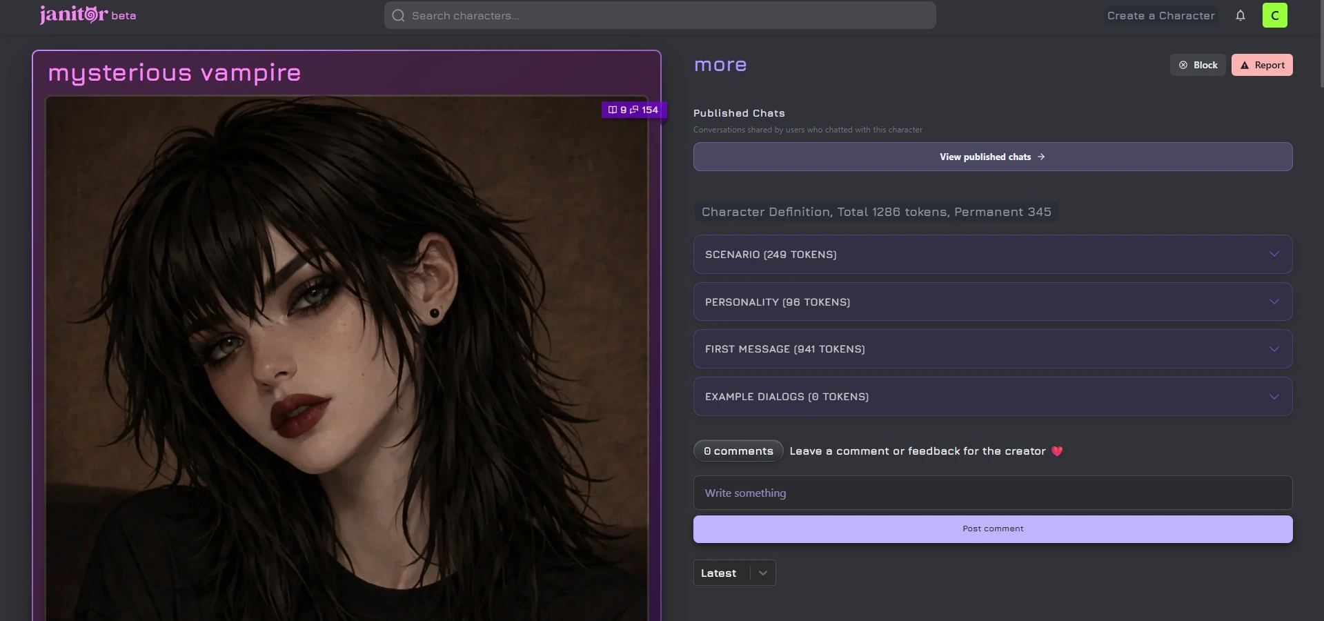 Janitor AI roleplay chat interface