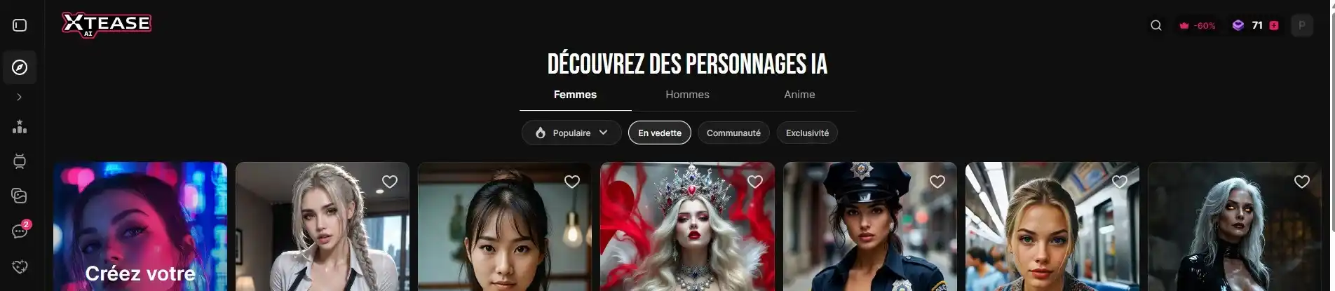 Xtease dark-theme interface identical to Lovescape