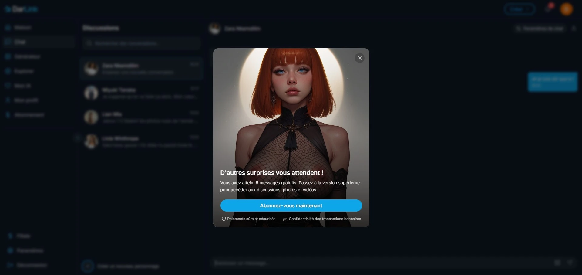DarLink paywall after 5 free messages