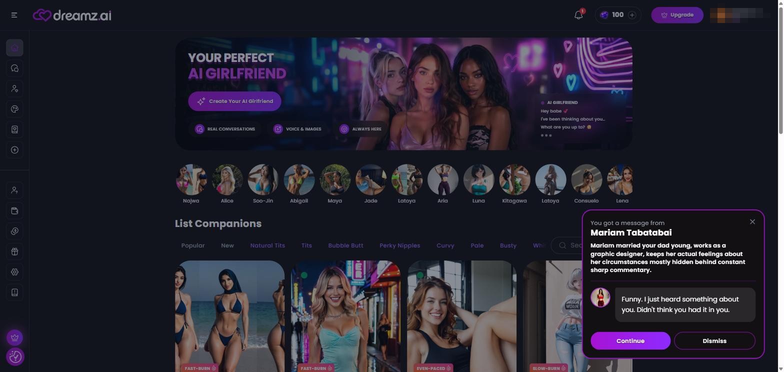 Dreamz.ai Review — homepage and photorealistic characters
