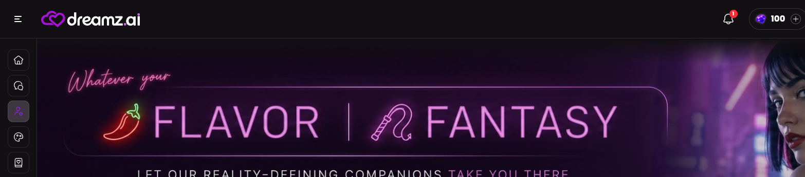 Dreamz.ai Review — Companions catalog page "Flavor Fantasy"
