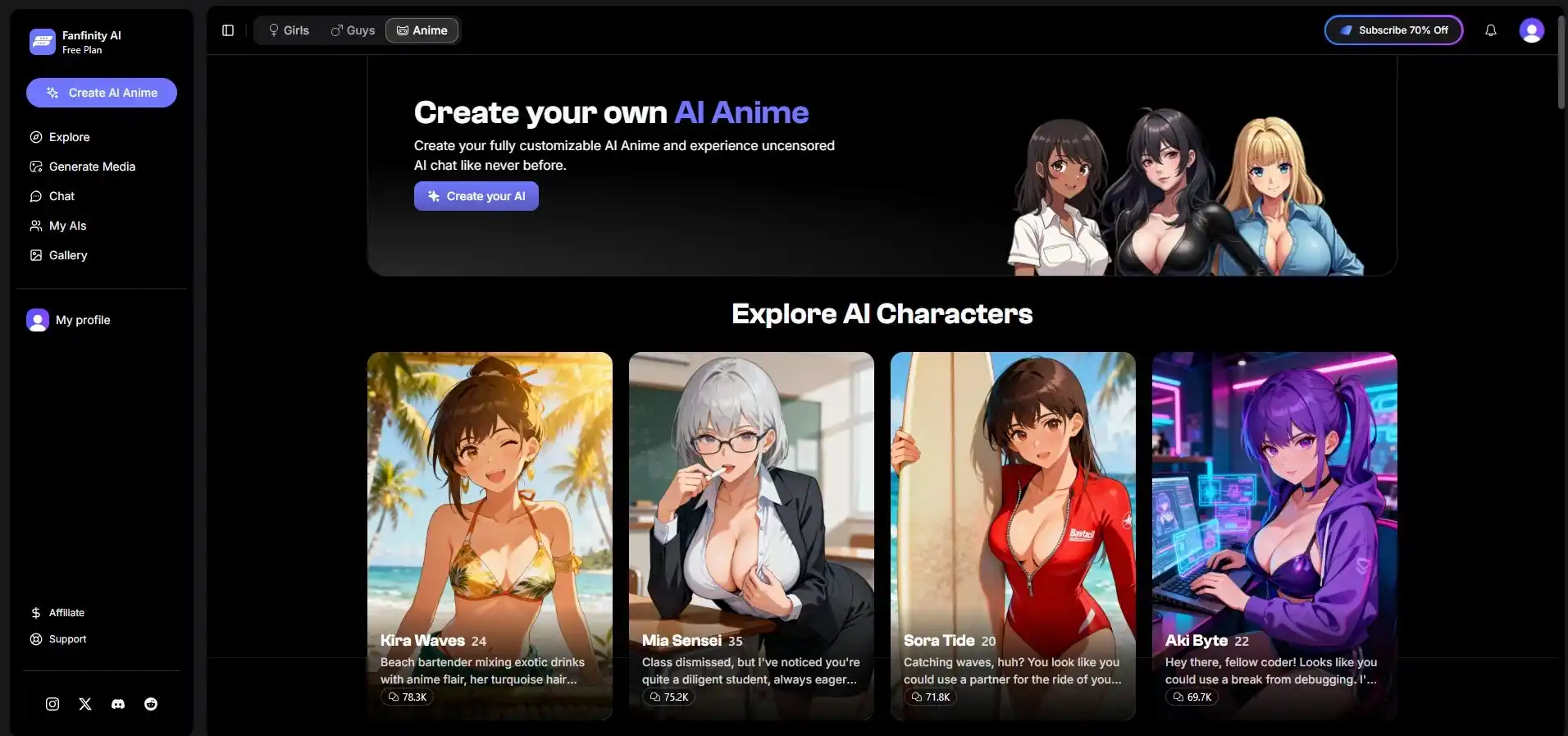 Fanfinity AI creation interface