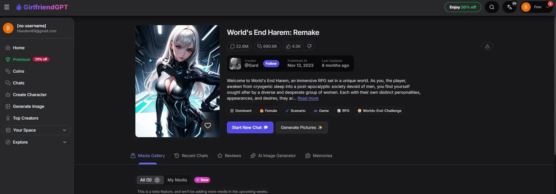 GirlfriendGPT creator community and characters