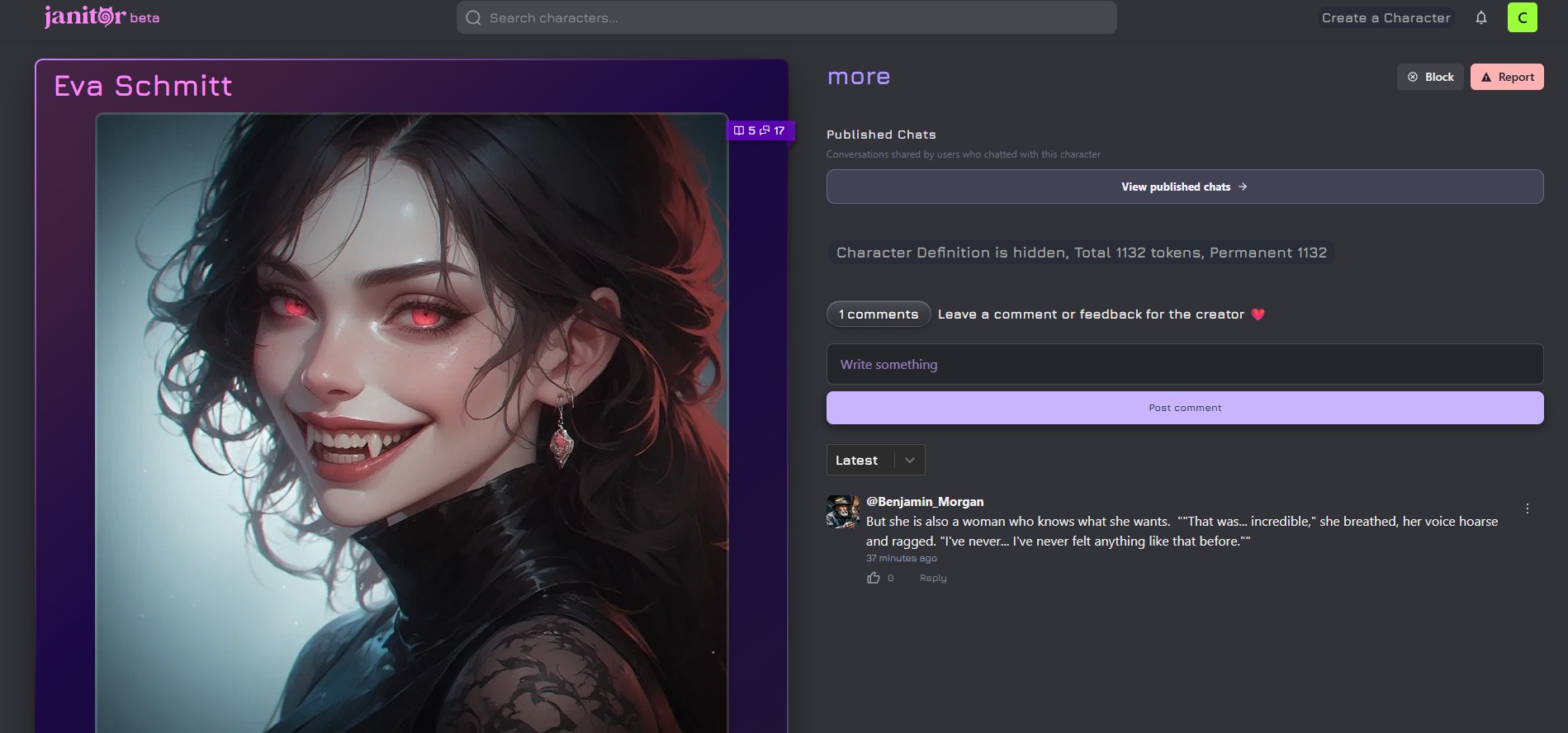 Character card on Janitor AI — Eva Schmitt