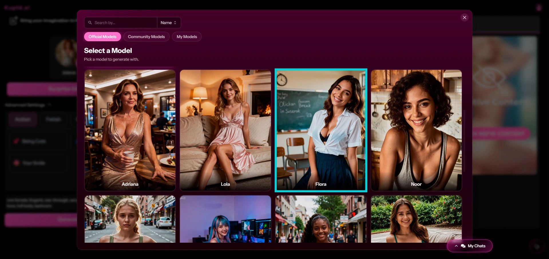 Kupid AI Review — selecting the official model to generate an image