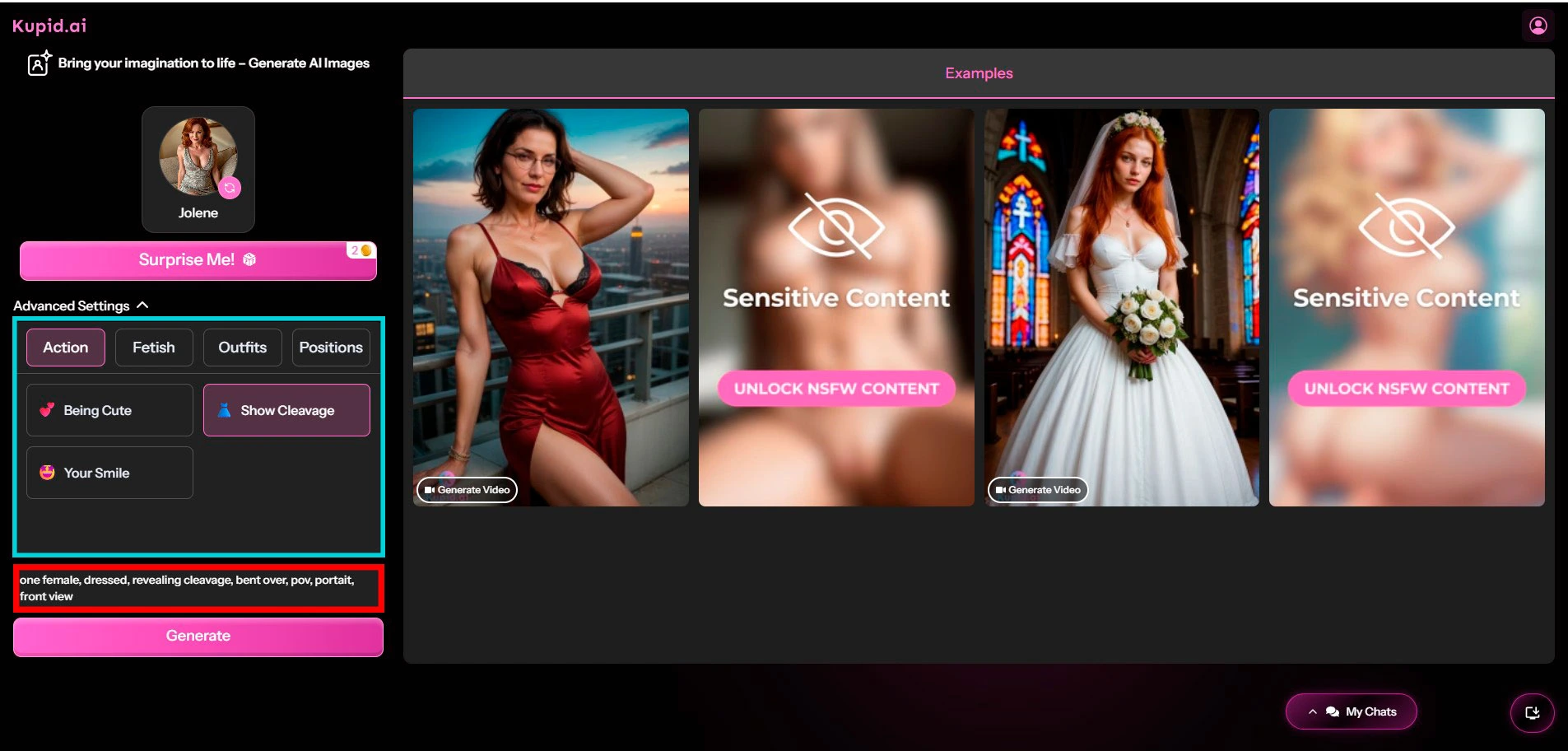 Kupid AI Review — advanced settings and the image generator prompt