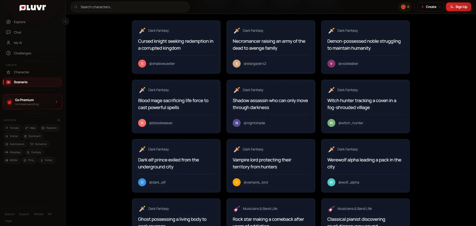 Luvr Scenario Builder interface