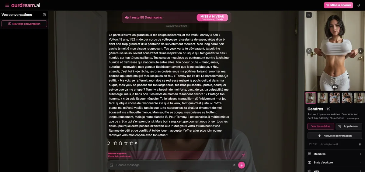 OurDream AI Review — immersive narrative chat with Ashley