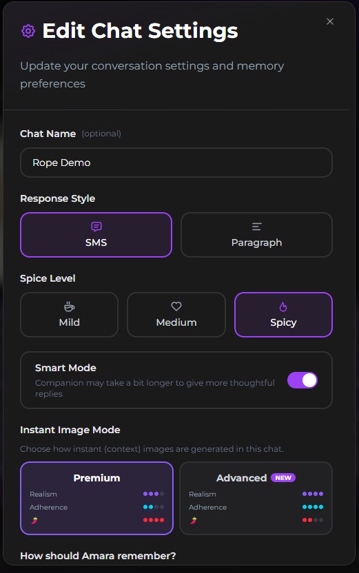 Secrets AI dialogue settings