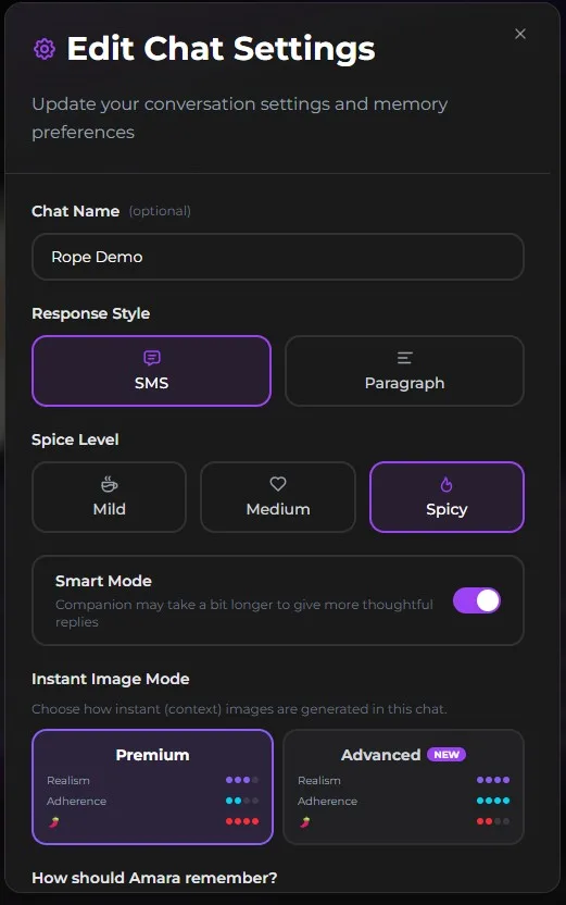 Secrets AI dialogue settings