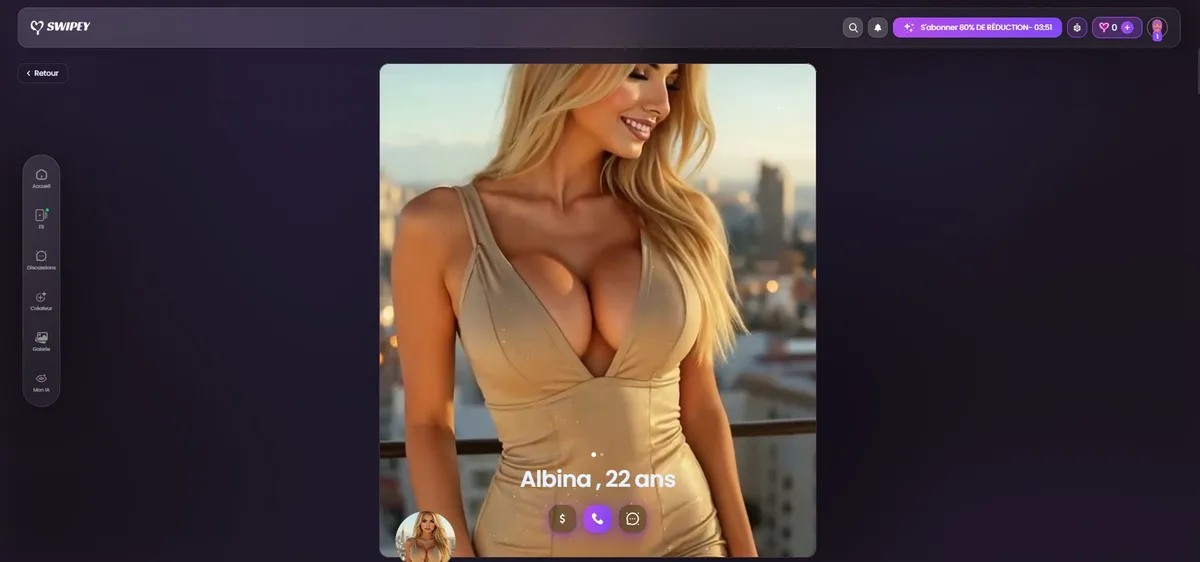 Swipey AI review — Albina 22 Tinder-style profile