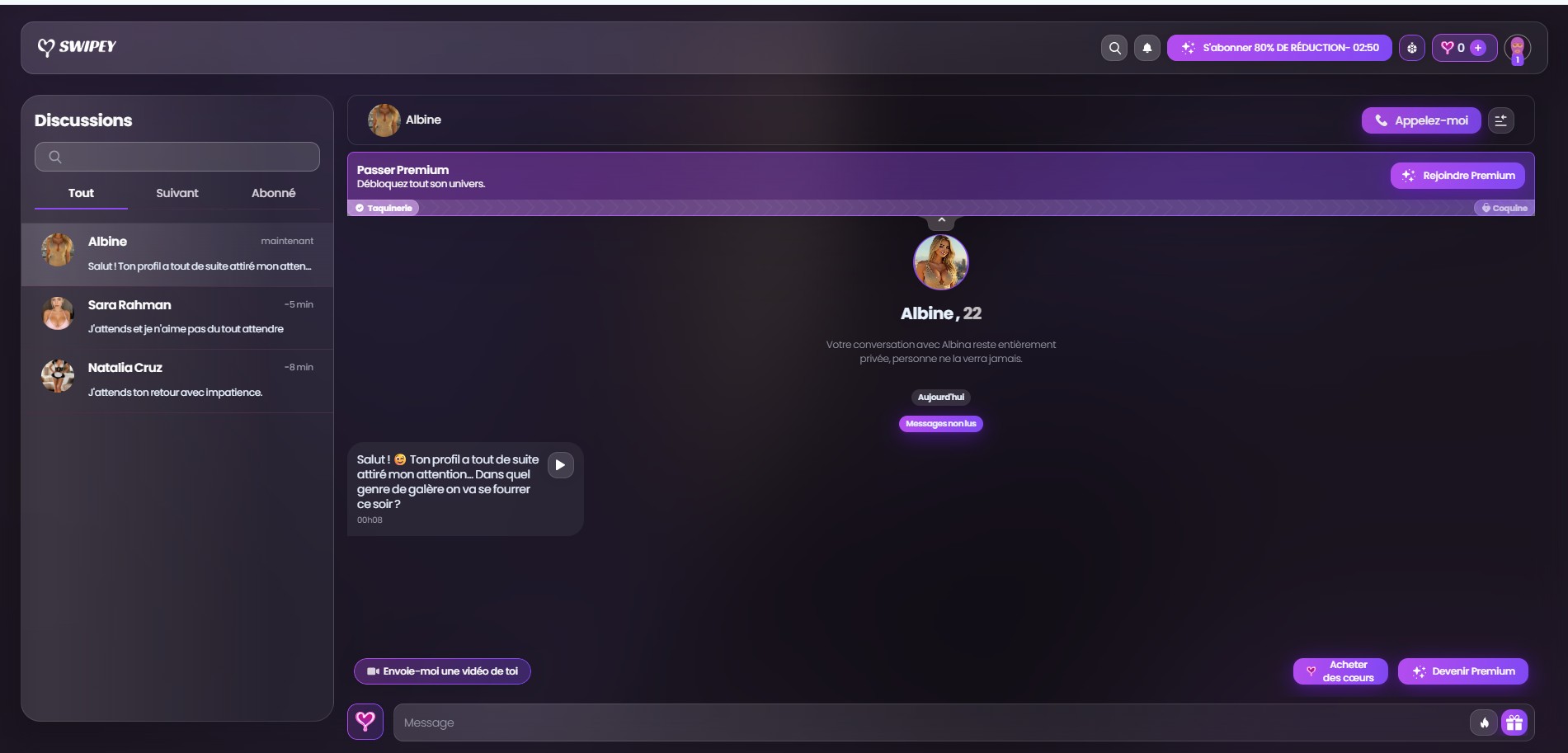 Swipey chat interface